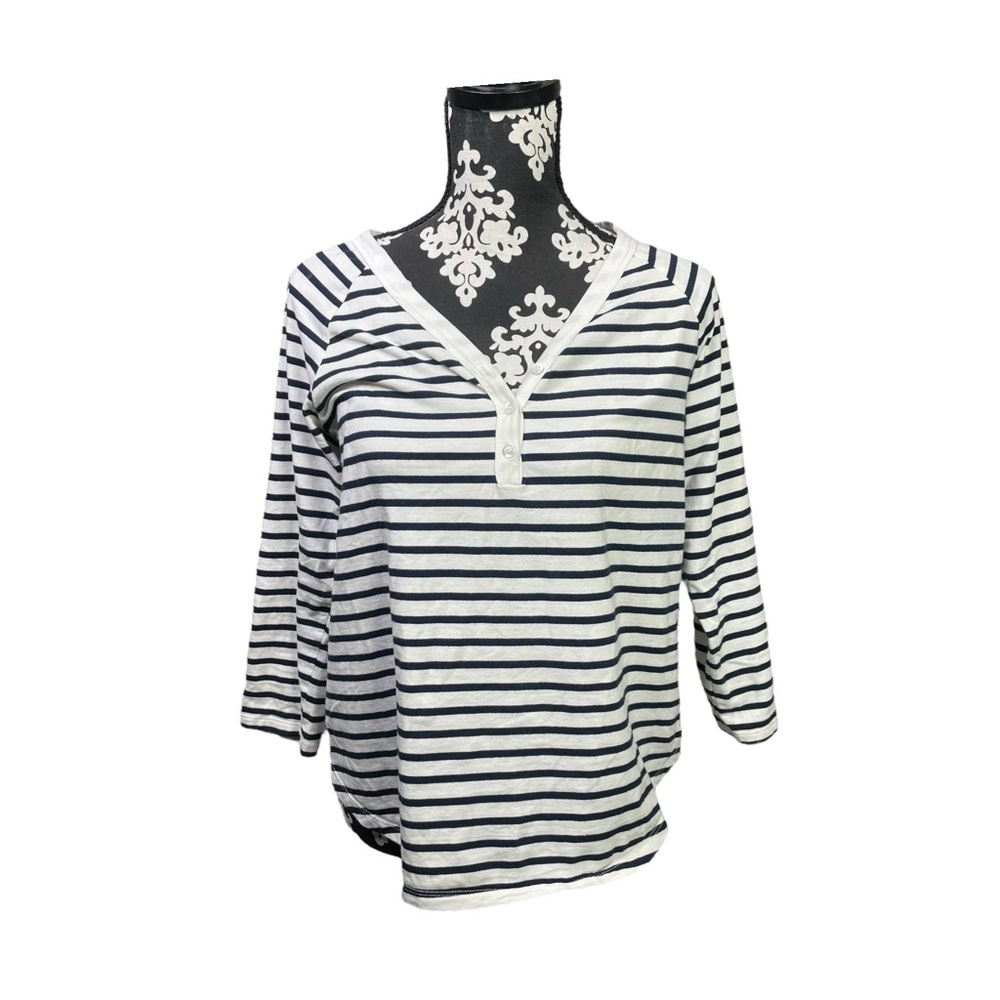 Tuckernuck Pomander Place women top Blouse 3/4 Sleeve striped size S henley - Picture 1 of 10